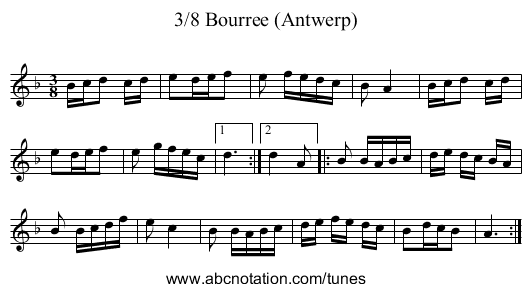 3/8 Bourree (Antwerp) - staff notation