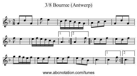 3/8 Bourree (Antwerp) - staff notation