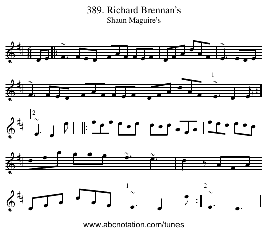 389. Richard Brennan’s - staff notation