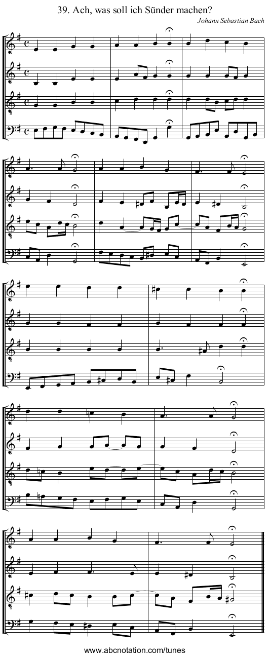 39. Ach, was soll ich S&uuml;nder machen? - staff notation