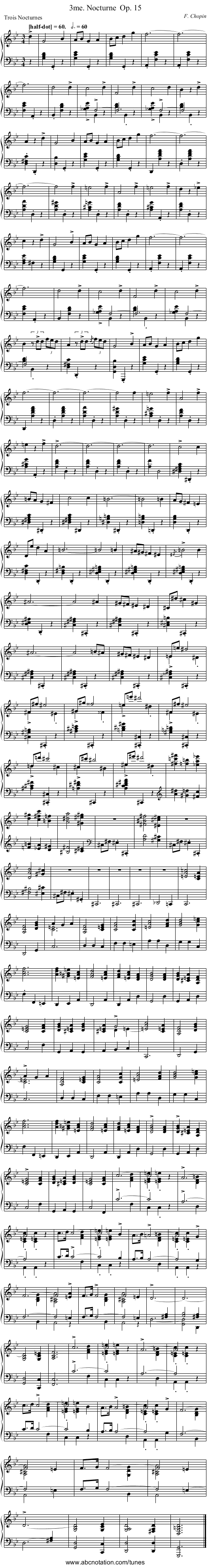 3me. Nocturne	 Op. 15 - staff notation