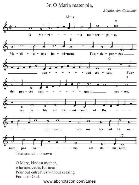 3r. O Maria mater pia, - staff notation