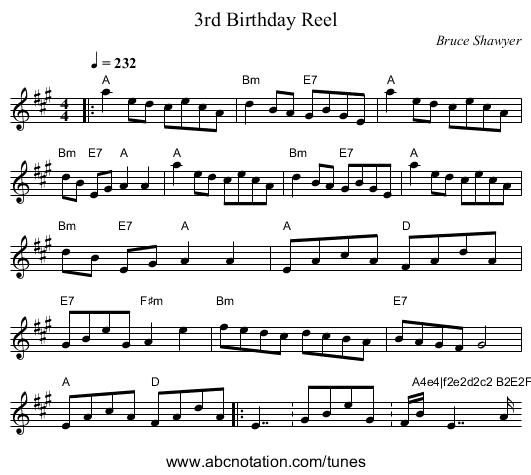3rd Birthday Reel - staff notation