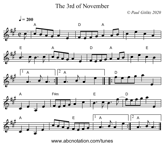 3rd of November, The - staff notation