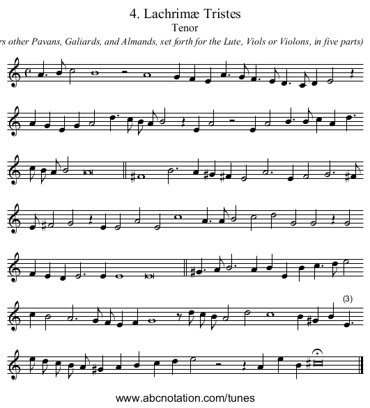 4. Lachrimæ Tristes - staff notation