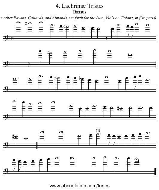 4. Lachrim&aelig; Tristes - staff notation