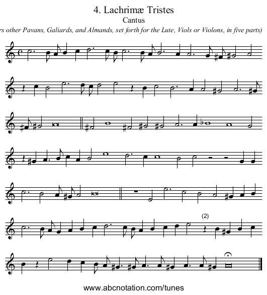 4. Lachrimæ Tristes - staff notation