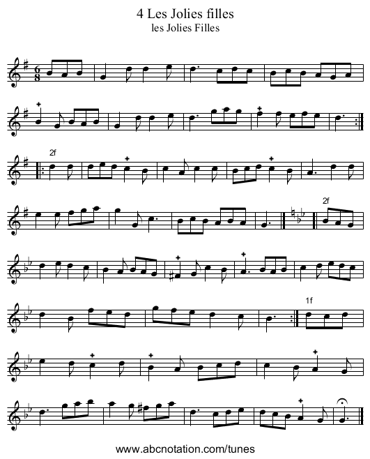 4 Les Jolies filles - staff notation