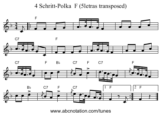 4 Schritt-Polka  F (5letras transposed) - staff notation