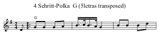 4 Schritt-Polka  G (5letras transposed) - staff notation
