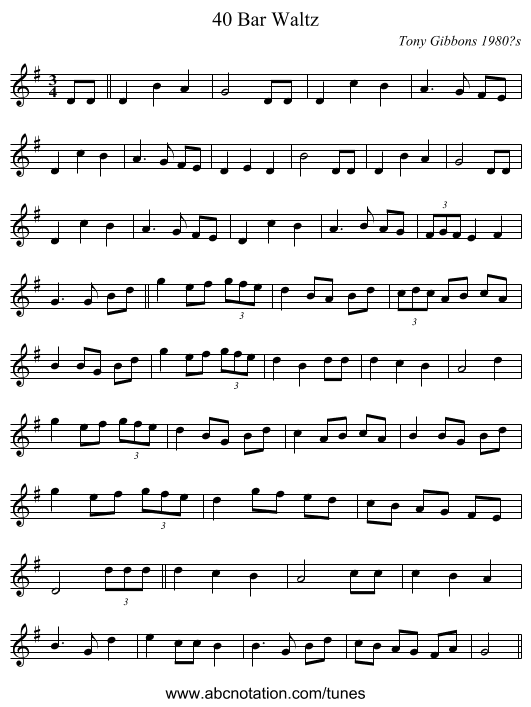 40 Bar Waltz - staff notation