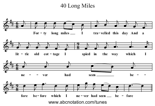 40 Long Miles - staff notation