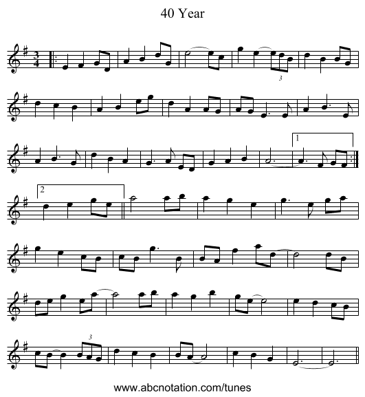 40 Year - staff notation