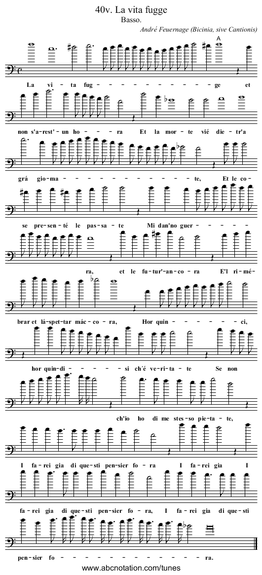 40v. La vita fugge - staff notation