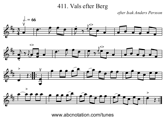 411. Vals efter Berg - staff notation