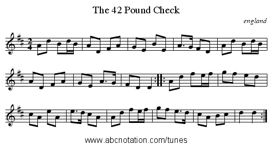 42 Pound Check, The - staff notation