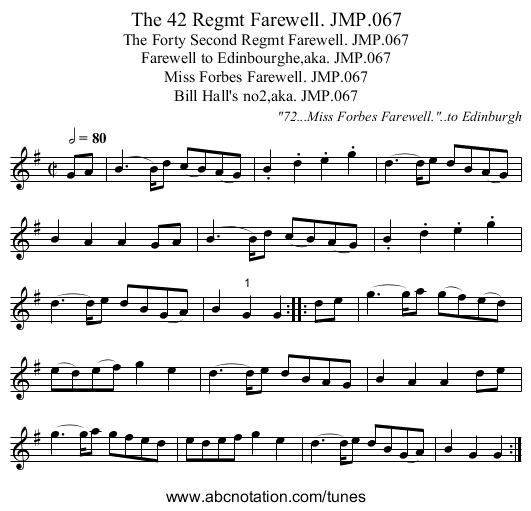 42 Regmt Farewell. JMP.067, The - staff notation