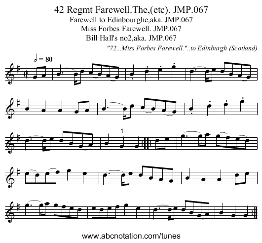 42 Regmt Farewell.The,(etc). JMP.067 - staff notation