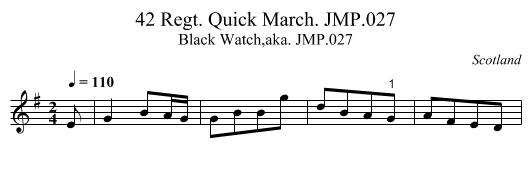 42 Regt. Quick March. JMP.027 - staff notation