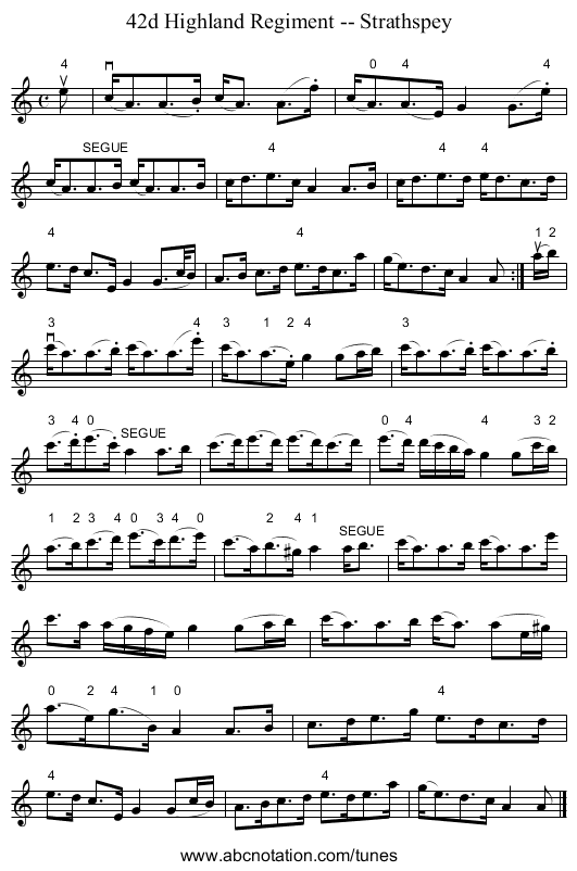42d Highland Regiment -- Strathspey - staff notation