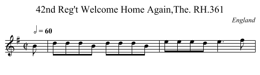 42nd Reg't Welcome Home Again,The. RH.361 - staff notation