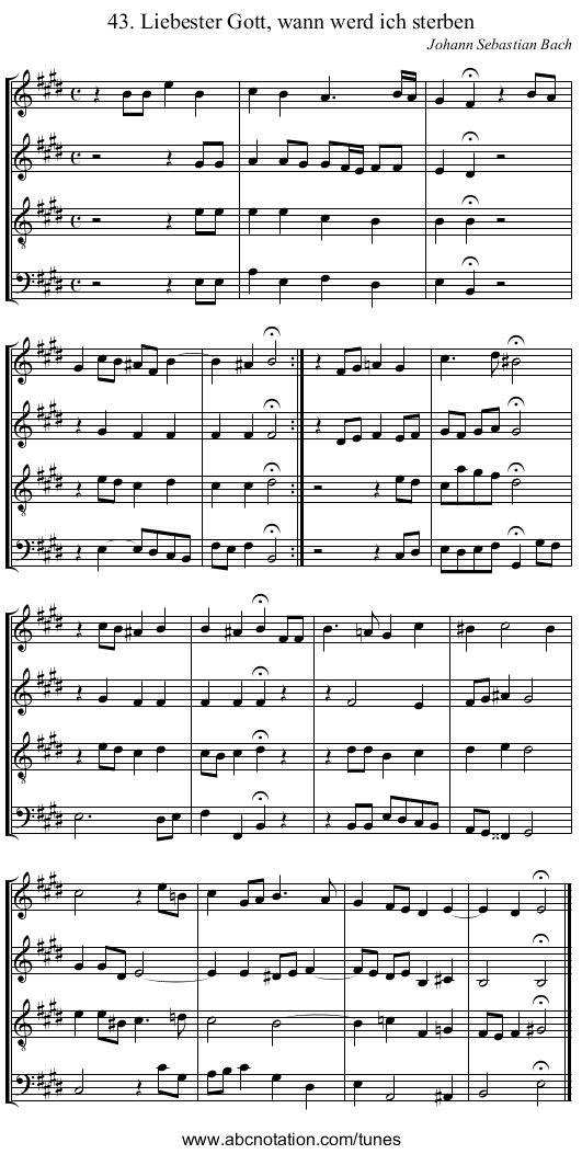 43. Liebester Gott, wann werd ich sterben - staff notation