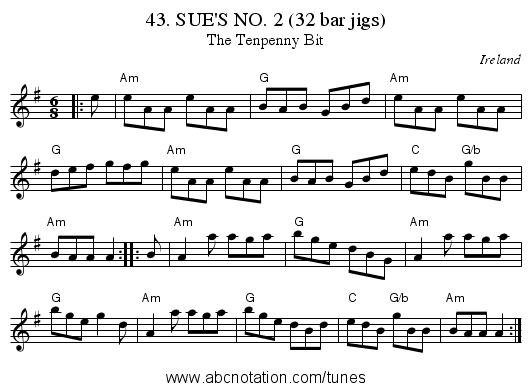 43. SUE'S NO. 2 (32 bar jigs) - staff notation