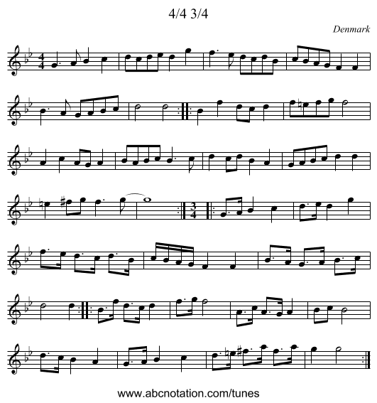 4/4 3/4 - staff notation