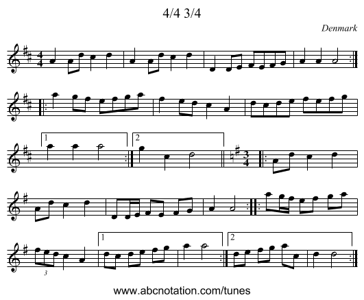 4/4 3/4 - staff notation