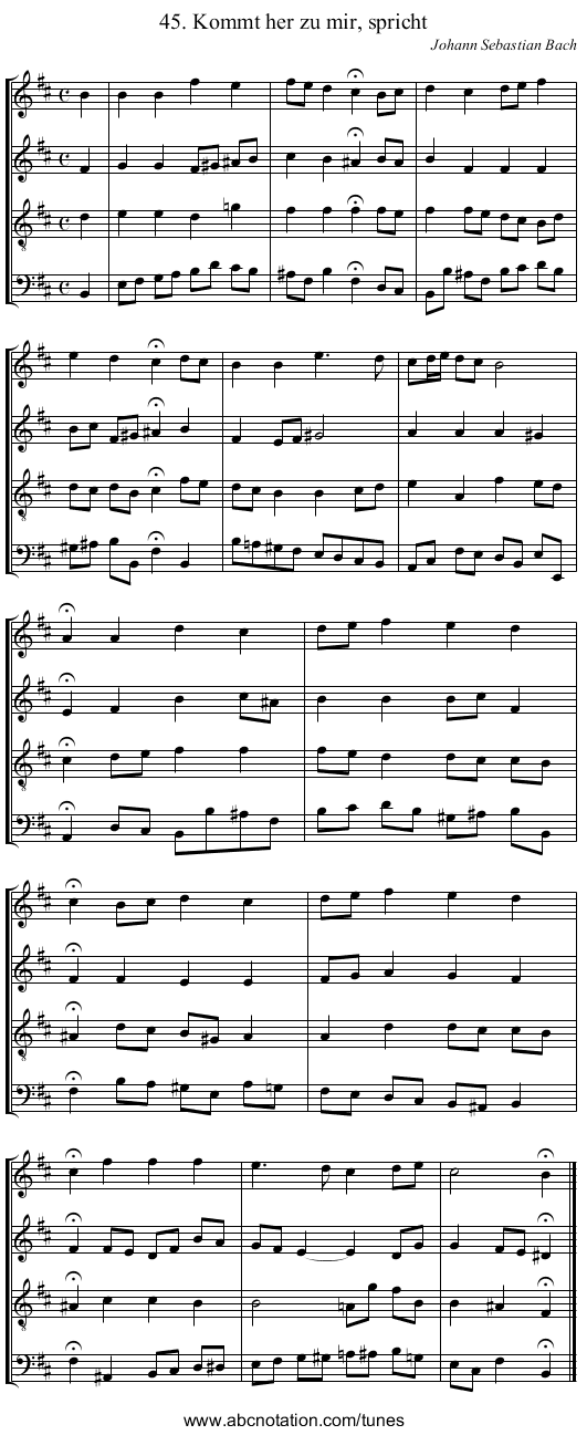 45. Kommt her zu mir, spricht - staff notation