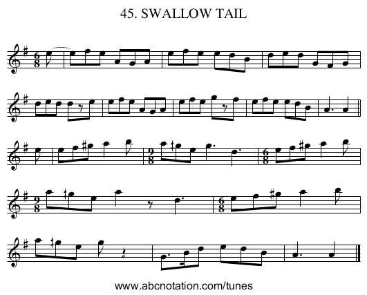 45. SWALLOW TAIL - staff notation