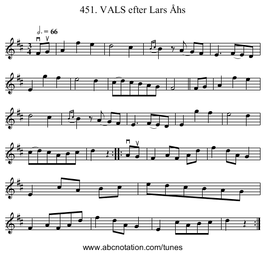 451. VALS efter Lars &Aring;hs - staff notation