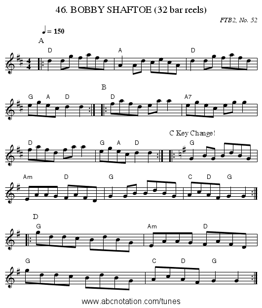 46. BOBBY SHAFTOE (32 bar reels) - staff notation