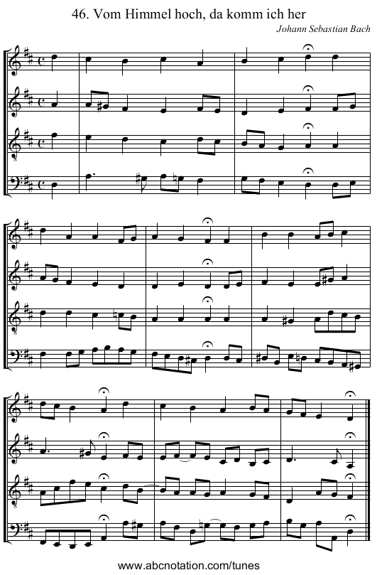 46. Vom Himmel hoch, da komm ich her - staff notation