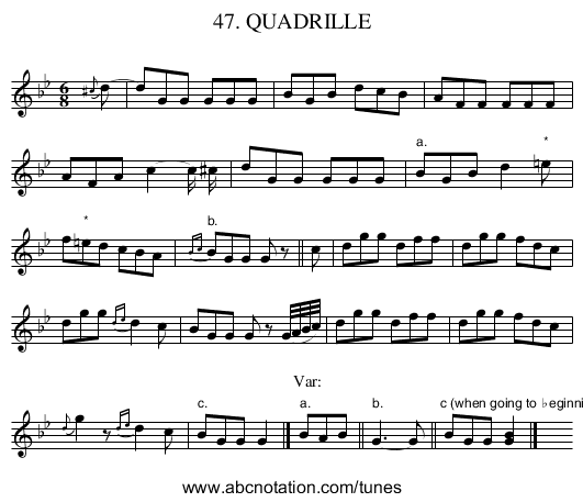 47. QUADRILLE - staff notation