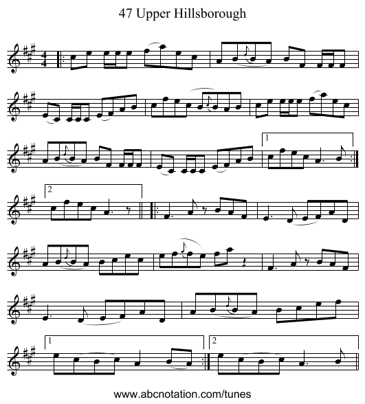 47 Upper Hillsborough - staff notation