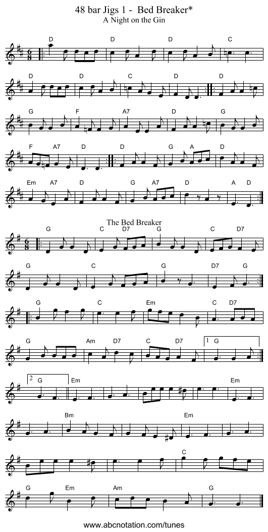 48 bar Jigs 1 -  Bed Breaker* - staff notation