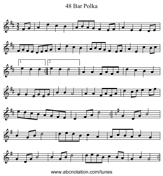 48 Bar Polka - staff notation