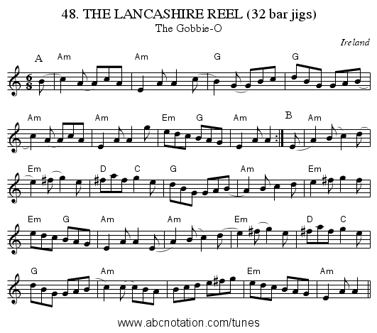 48. THE LANCASHIRE REEL (32 bar jigs) - staff notation