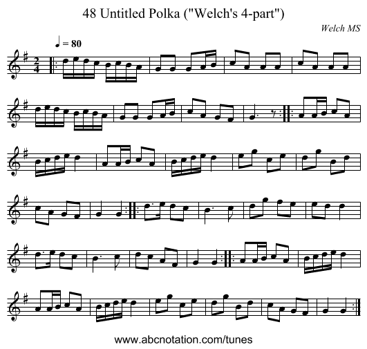 48 Untitled Polka (Welch's 4-part) - staff notation