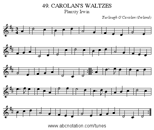 49. CAROLAN'S WALTZES - staff notation