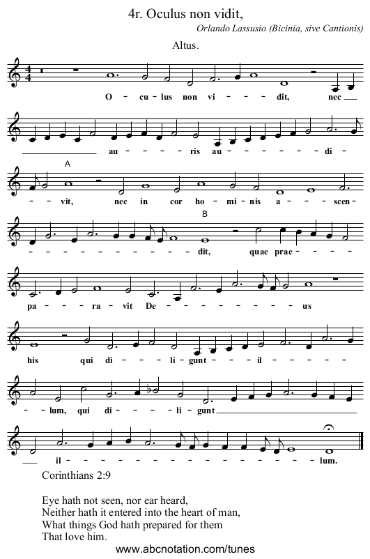 4r. Oculus non vidit, - staff notation