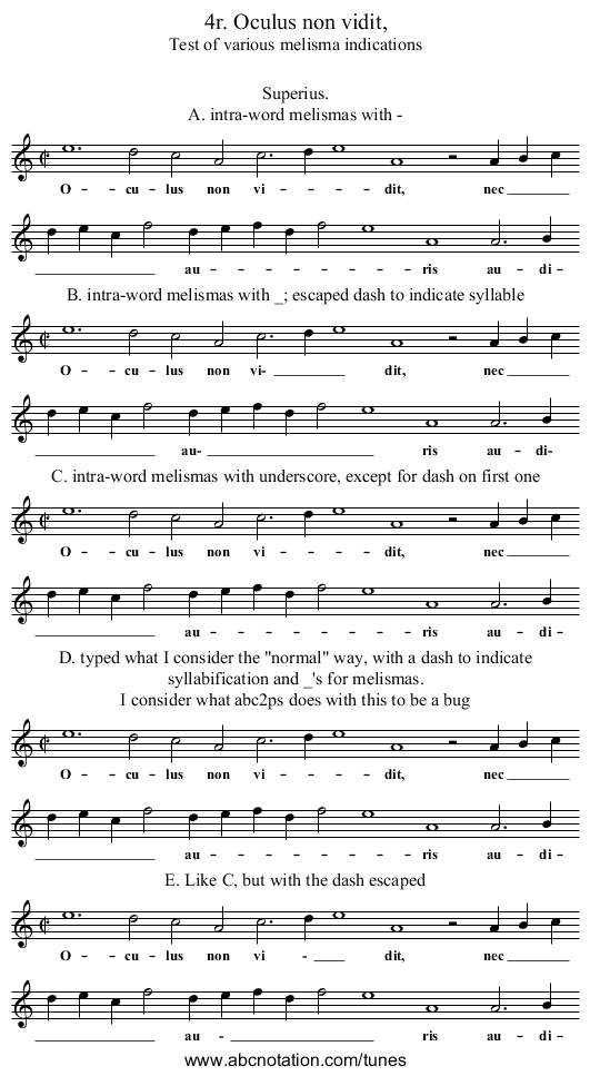 4r. Oculus non vidit, - staff notation