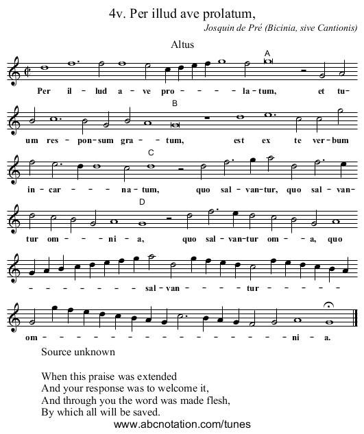 4v. Per illud ave prolatum, - staff notation