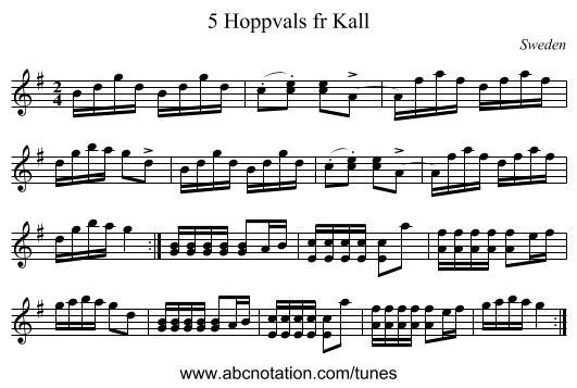 5 Hoppvals fr Kall - staff notation