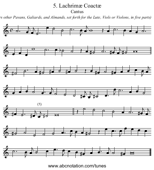 5. Lachrim&aelig; Coact&aelig; - staff notation