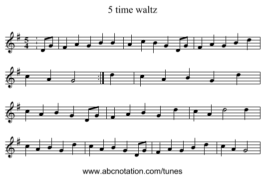 5 time waltz - staff notation