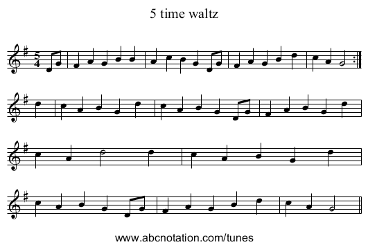 5 time waltz - staff notation