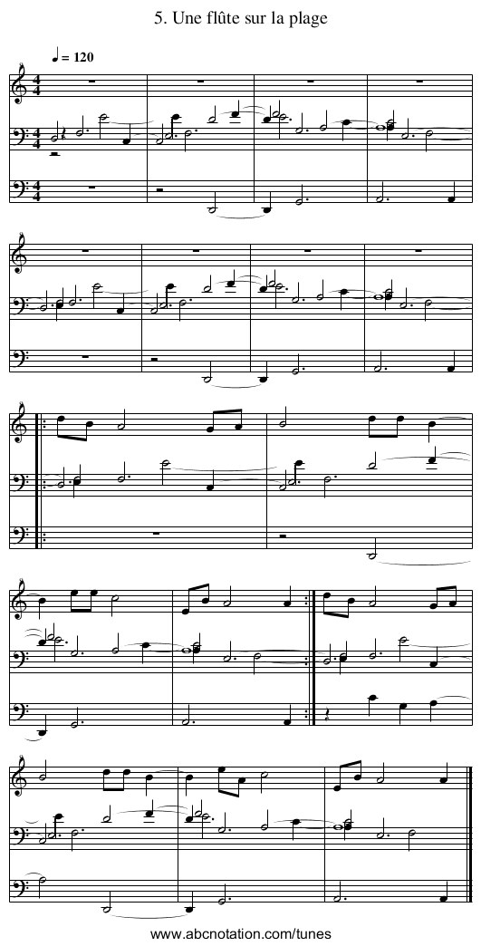 5. Une flûte sur la plage - staff notation
