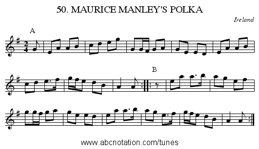 50. MAURICE MANLEY'S POLKA - staff notation